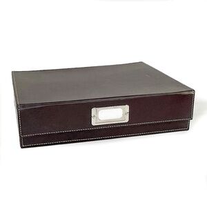 Brown Leather Hinged File Box